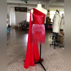 Two-Piece, Red, Fun Fashion Romper with beaded skirt & boots!